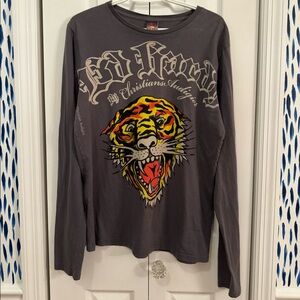 Men’s Ed Hardy Long Sleeve Shirt - Size Medium - Gray - EUC